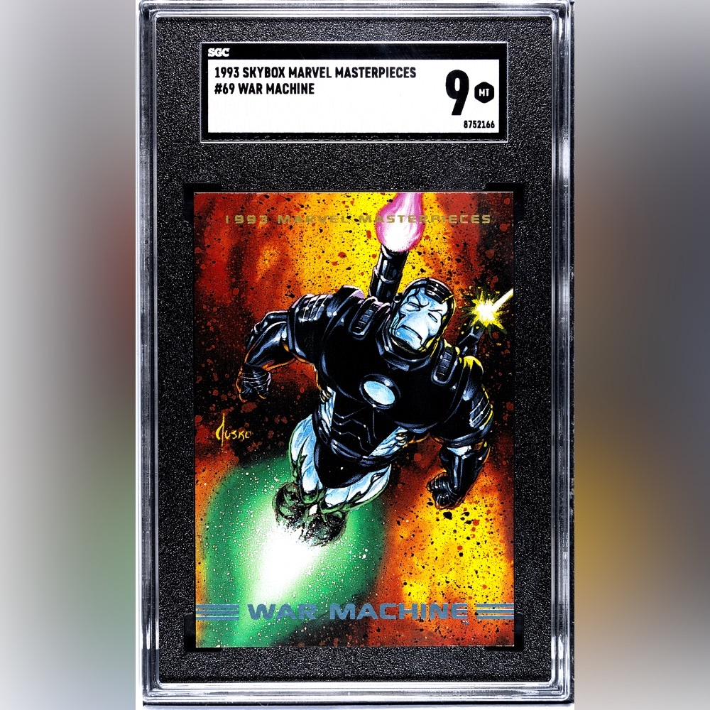 Graded! 1993 Skybox Marvel Masterpieces War Machine trading card.
